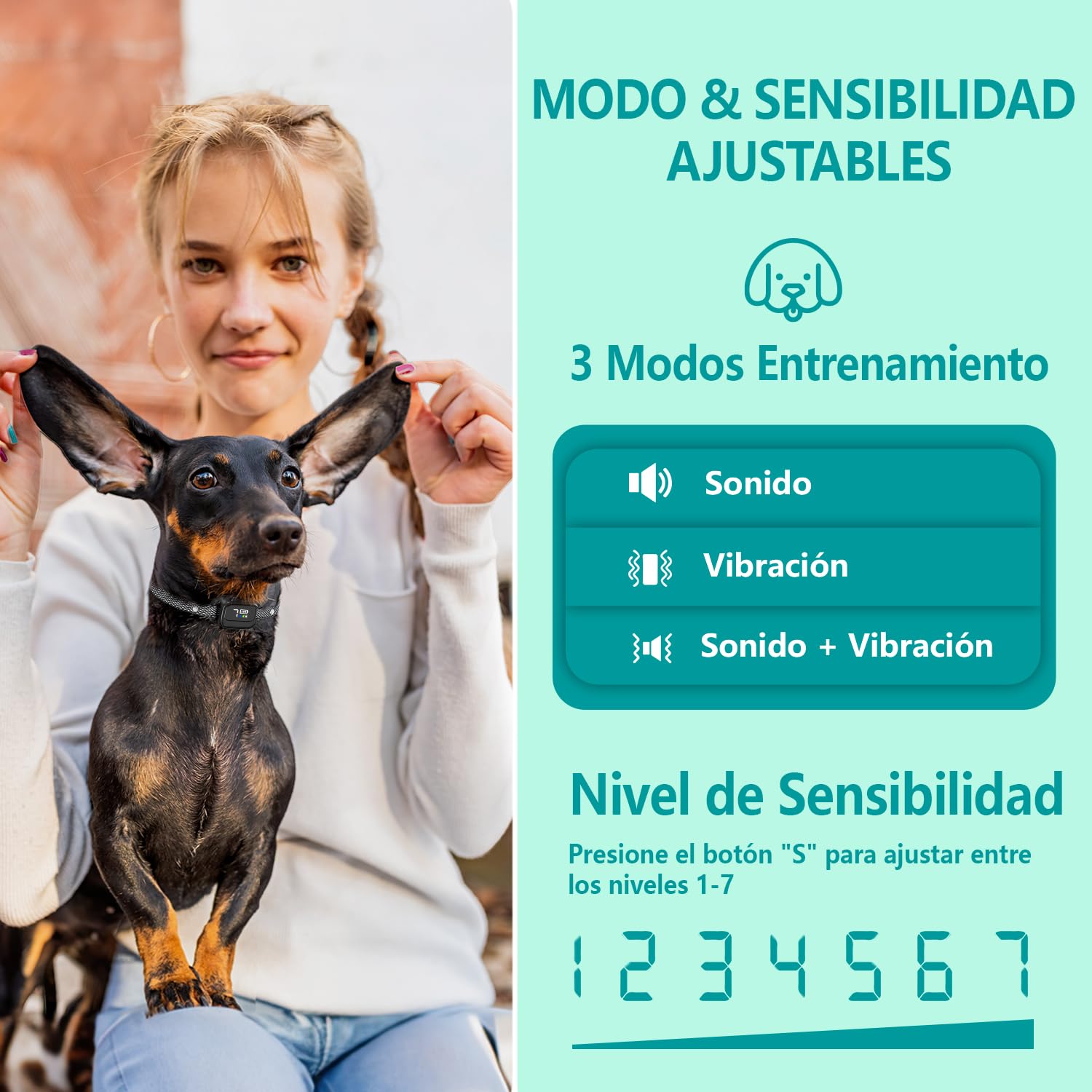 Collar Antiladridos para Perros Pequeños, Collar Antiladridos con 7 Niveles de Sensibilidad, 3 Modos de Sonido y Vibración, Resistente al Agua IP67, Efectivo y Humano, Negro