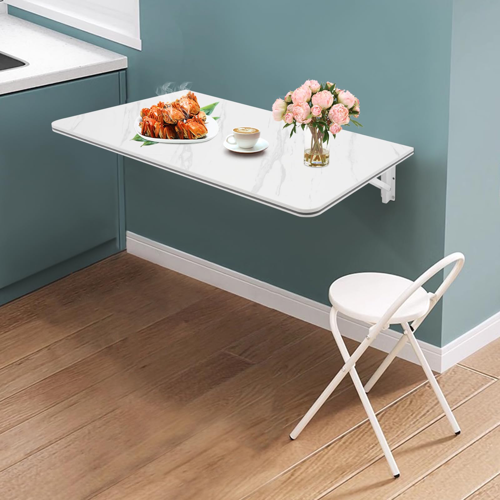 Wandklapptisch Klapptisch Wand Schreibtisch Klappbar Wandtisch Klappbarer Wandschreibtisch Wandmontierter Weiß, 80x40 cm, Klappbar, Modern, Rechteckig, bis 30 kg, für Büro und Zuhause