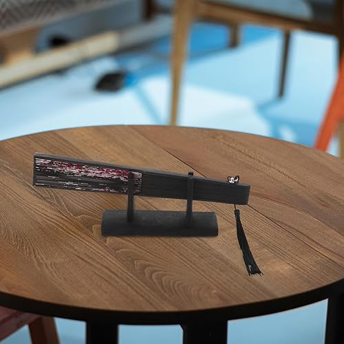 Miniatura 4 de HOMSFOU Soporte de exhibición plegable japonés de 3 piezas, estante de exhibición de madera, soporte de ventilador práctico para escritorio chino