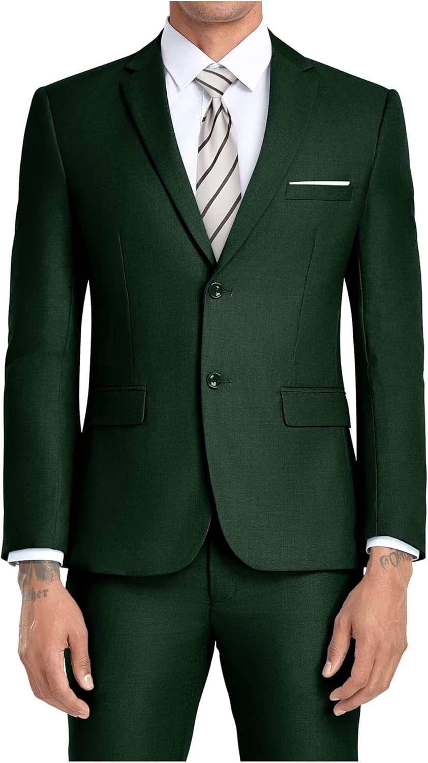 JPF Men's 2 Piece Slim Fit Suit Set, Two Button Solid Jacket Pants with Tie Suits for Men
