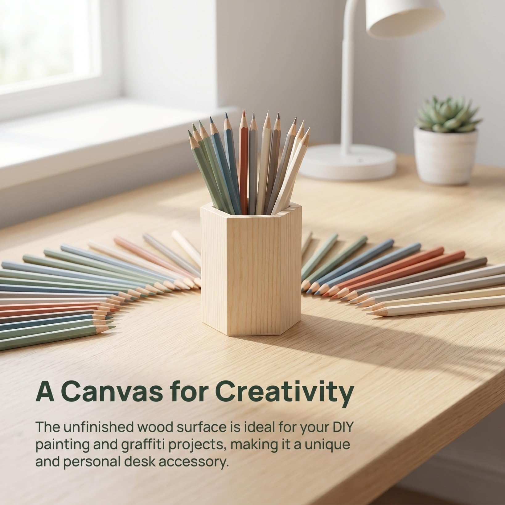 EXCEART Porte-stylo hexagonal en bois avec compartiment unique de 8,9 cm, organiseur de bureau pour bureau et maison, bricolage, peinture et graffiti