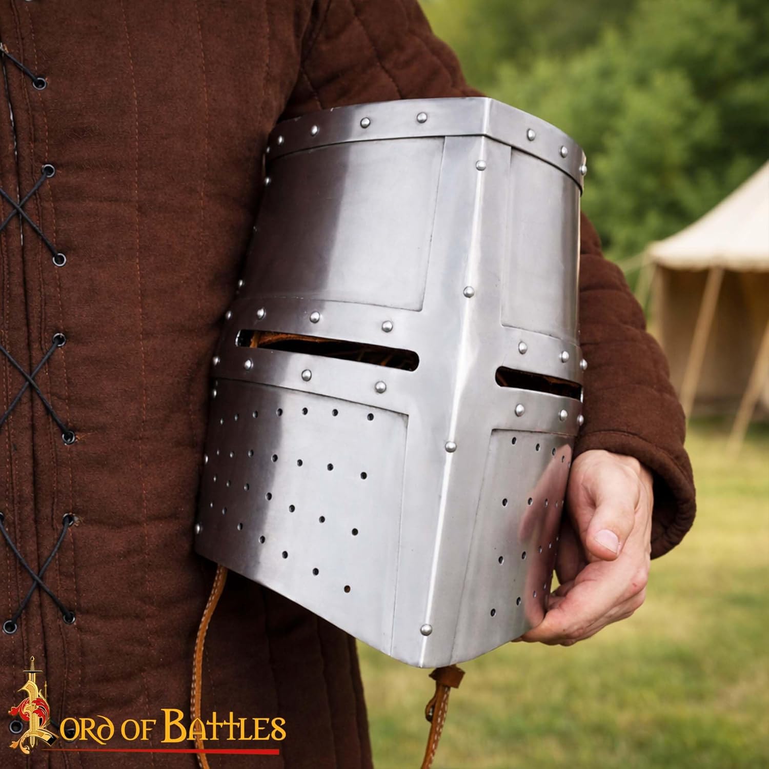 Lord of Battles Medieval Helmet Ancient Warrior Helm with Liner & Chin Strap, Knight Crusader Viking Roman Style Armor