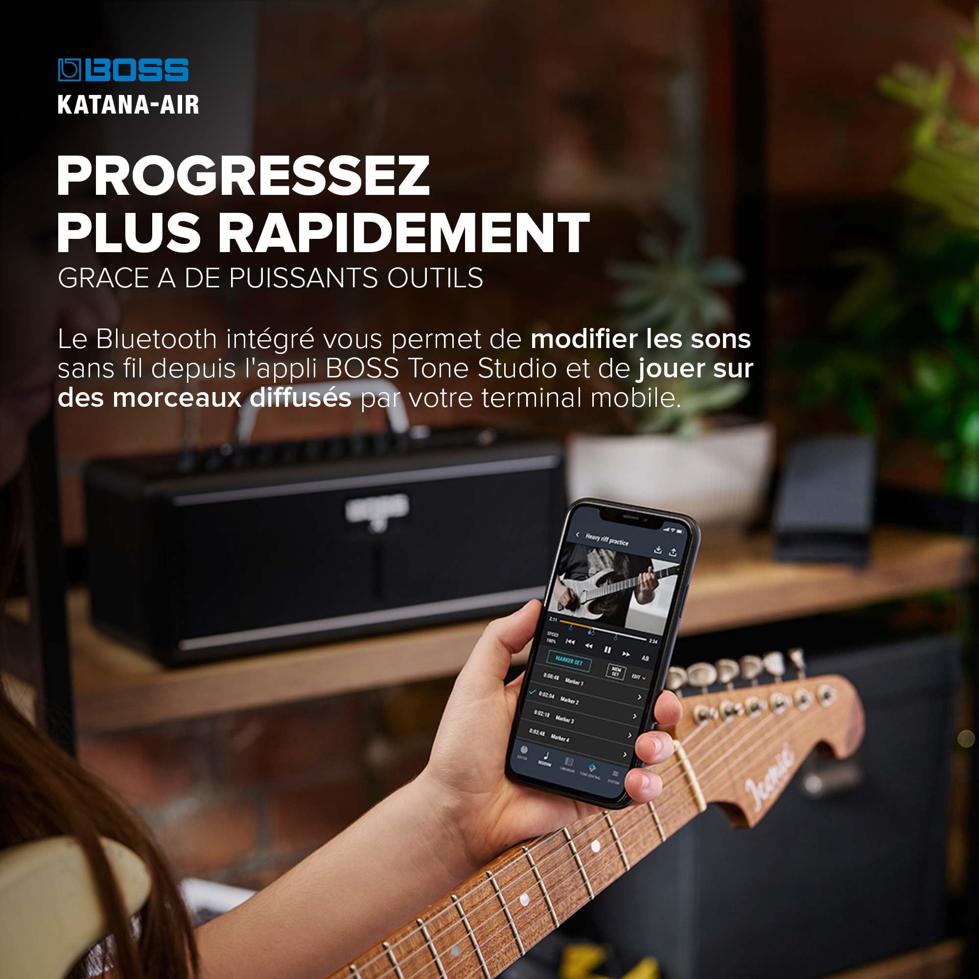 BOSS Katana-Air| Ampli sans Fil Compact pour Guitare et Basse électriques ou électro-acoustiques | 5 caractères d'ampli | Les fameux amplis et Effets Katana