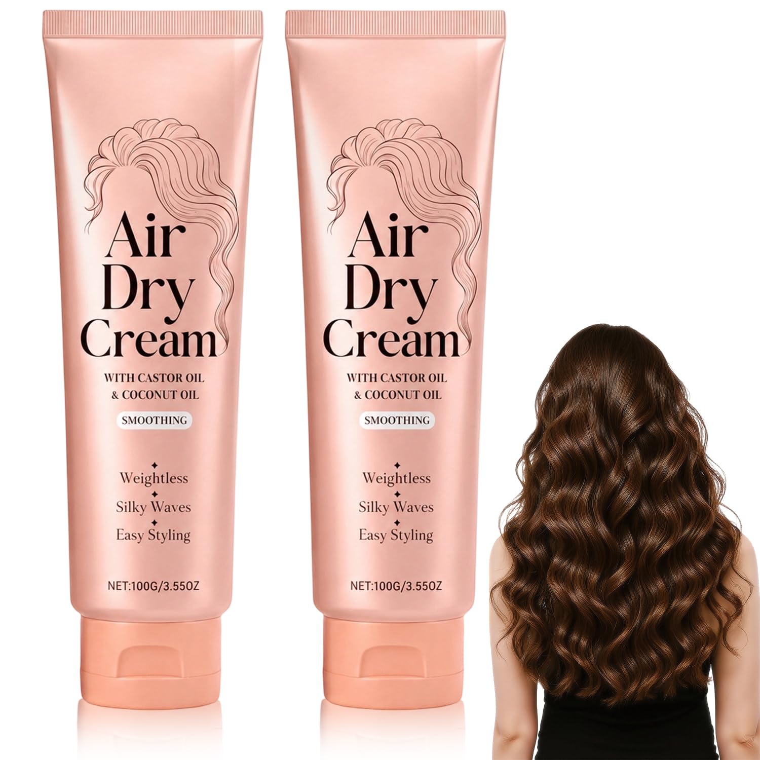 2Pcs Air Dry Cream,Air Dry Cream for Hair,Smoothing Styling Cream,Professional Hair Care Cream,Lightweight Soft Hold,Hair Cream with Castor Oil & Coconut Oil,Smooth Frizz Control for All Hair
