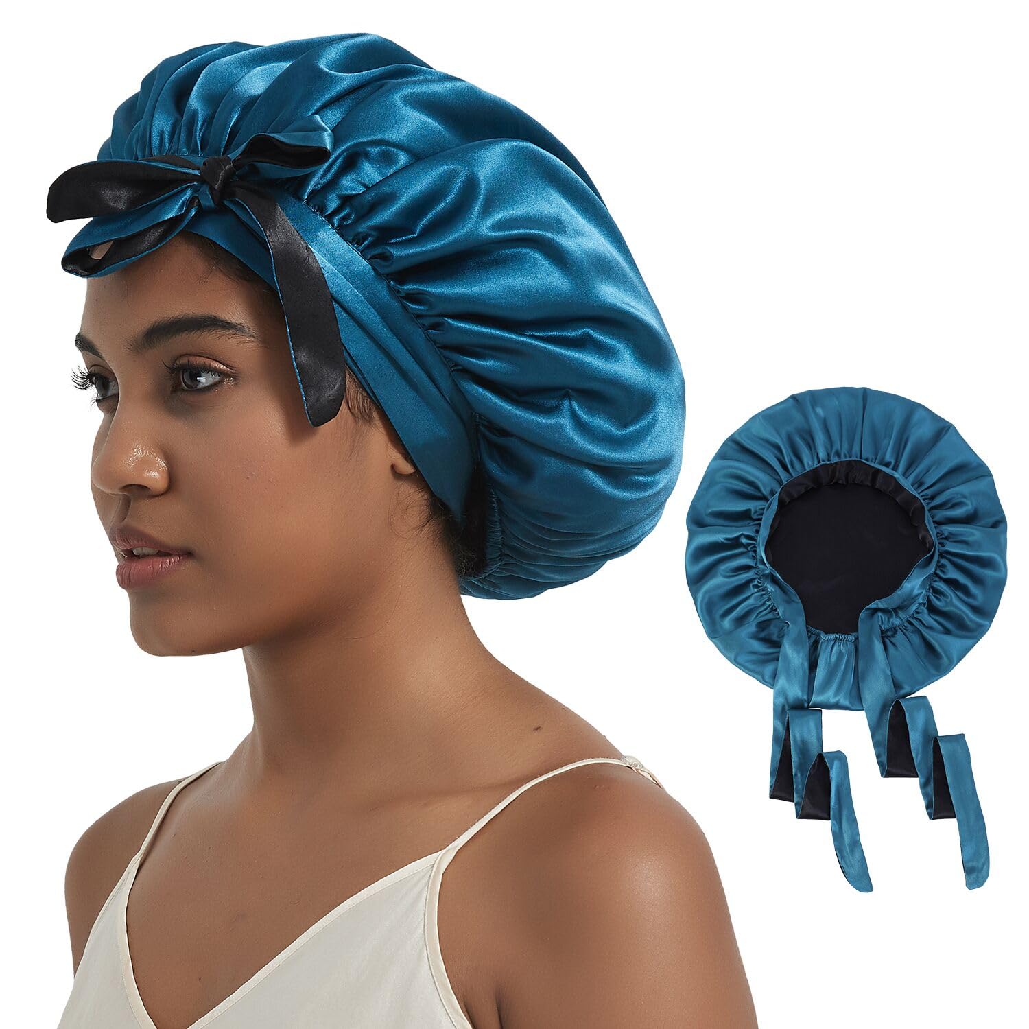 Hat Hut Satin Bonnet Silk Bonnet for Sleeping Cap for Curly Hair Bonnet for Women Double Layer Reversible Bonnet with Tie Band