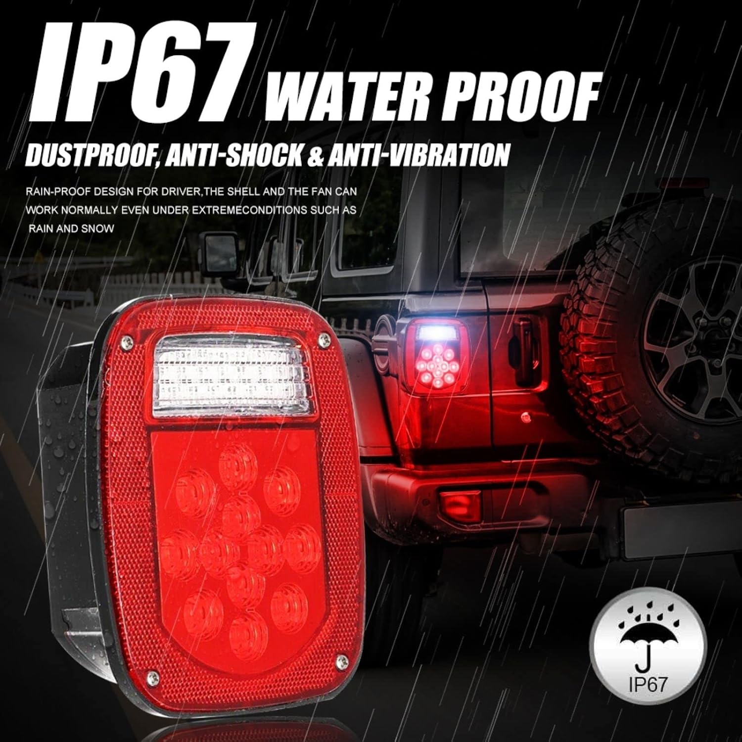 2PCS Red & White 39 LED Stop Turn Tail Lights, Dual Colors Universal Backup Reverse Brake Clearance Marker Lights, 12V Trailer Lights Replacement for Jeep CJ YJ JK Truck Trailer Boat SUV RV, Hardwired