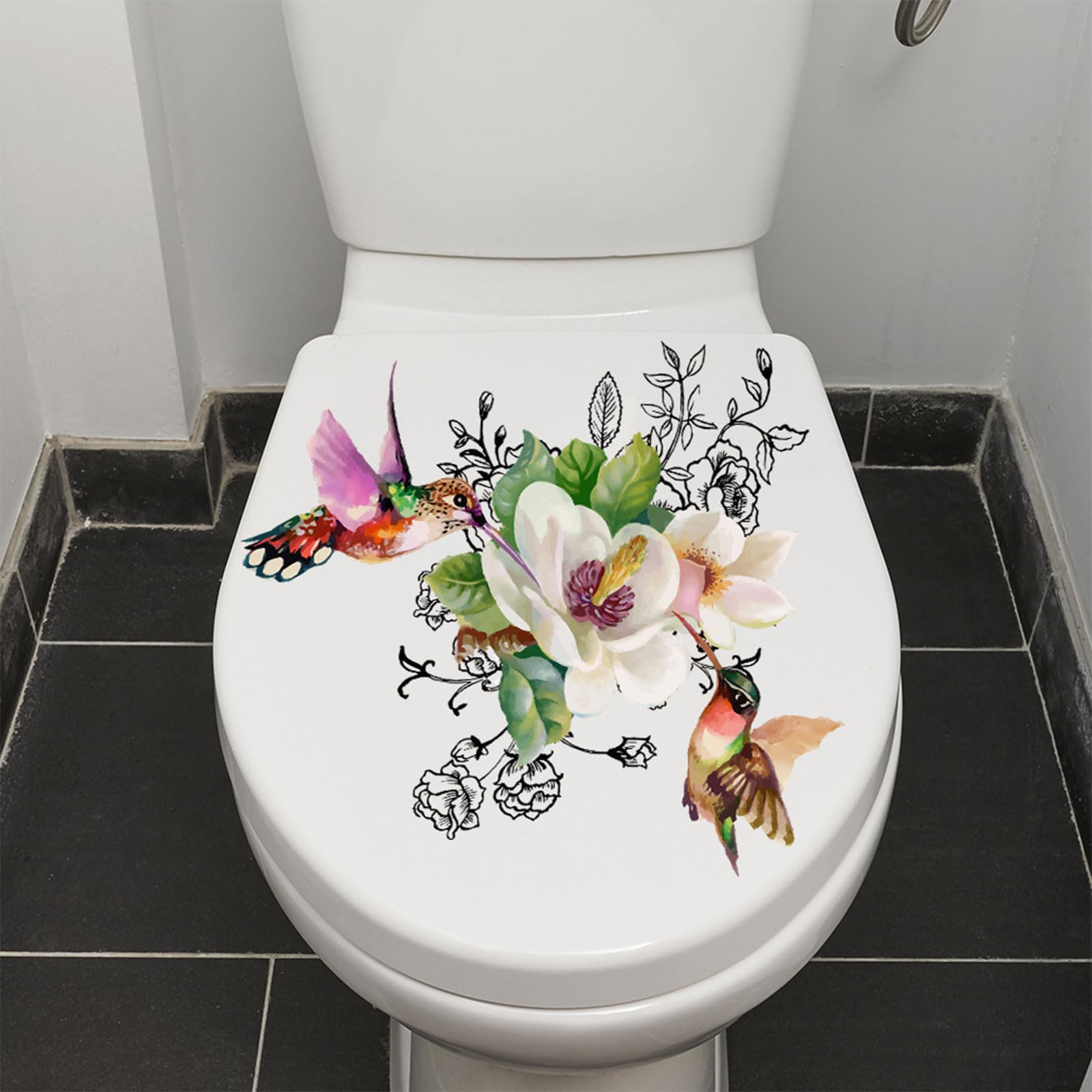 Autocollant décoratif pour abattant de toilettes, motif floral, autocollants pour siège de toilette, décorations personnalisées, autocollants de décoration de bureau