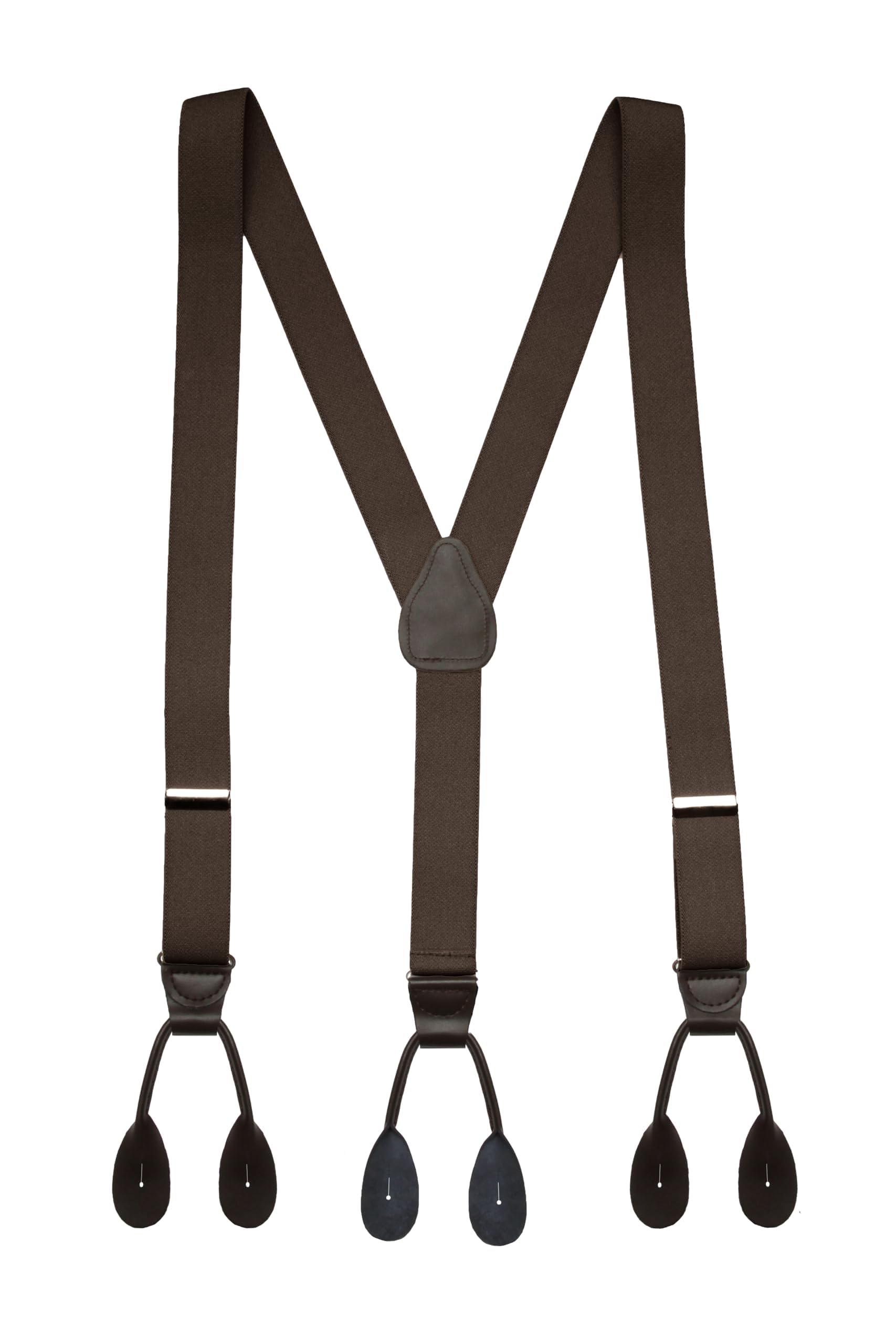 HOLD'EMTuxedo Suspenders for Men Black Genuine Leather Button End 1.25 Inches Mens Braces Suspenders