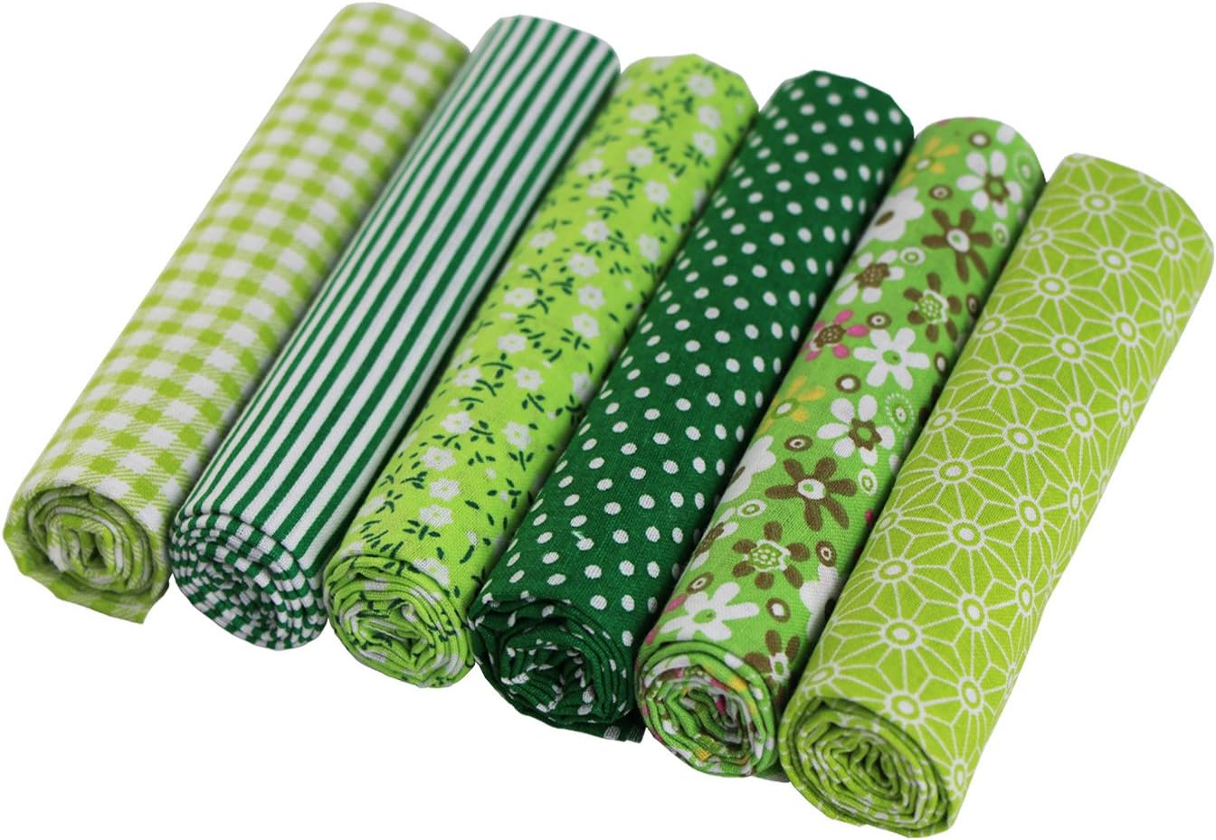 UOOOM 6pcs 50 x 50cm Patchwork Cotton Fabric DIY Handmade Sewing Quilting Fabric Different Designs (Tone-Green)