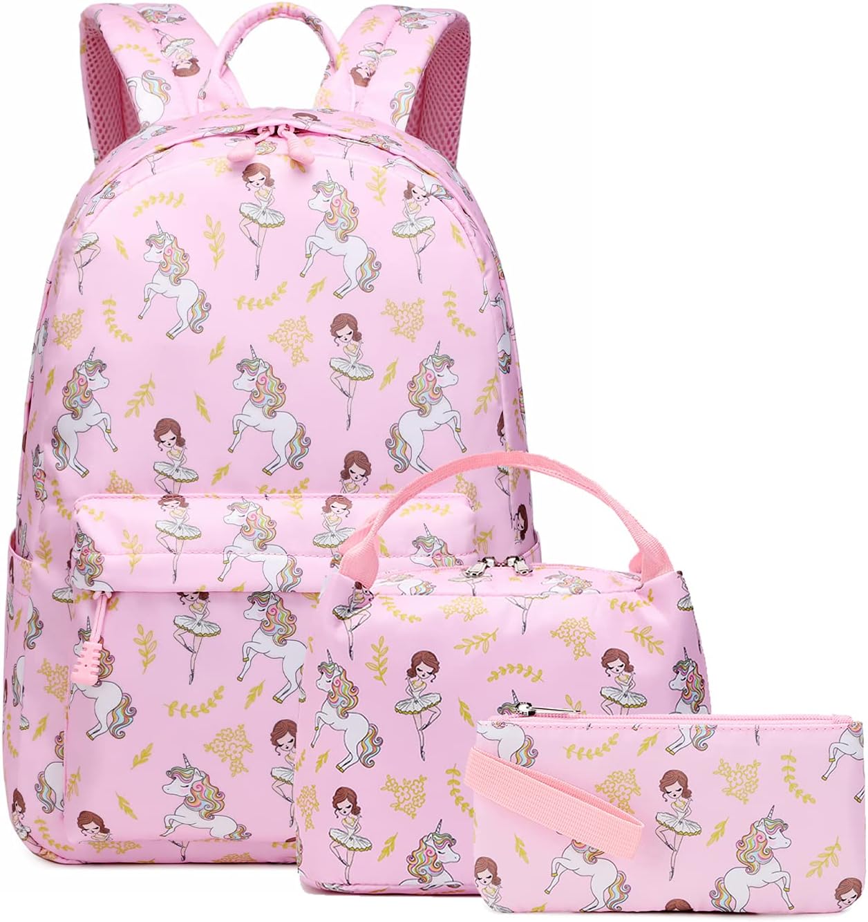 Fancbiya Kids Backpack For Girls Unicorn School Backpack Toddler BookBag Set With Lunch Box…