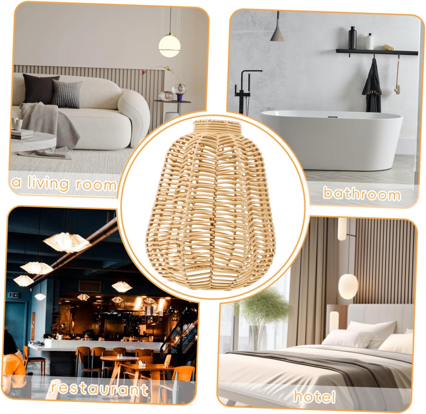 POPETPOP Imitation Rattan Lampshade Pendant Light Cover Rustic Style Light Fixture for Home Decor Versatile Use Dining Room and Hotel Spaces Easy to Install Design