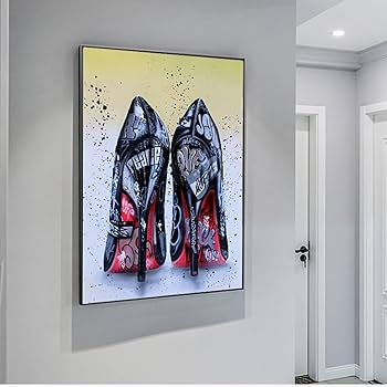 Amazon｜女性の黒いハイヒールの靴落書きアートパネルキャンバス絵画