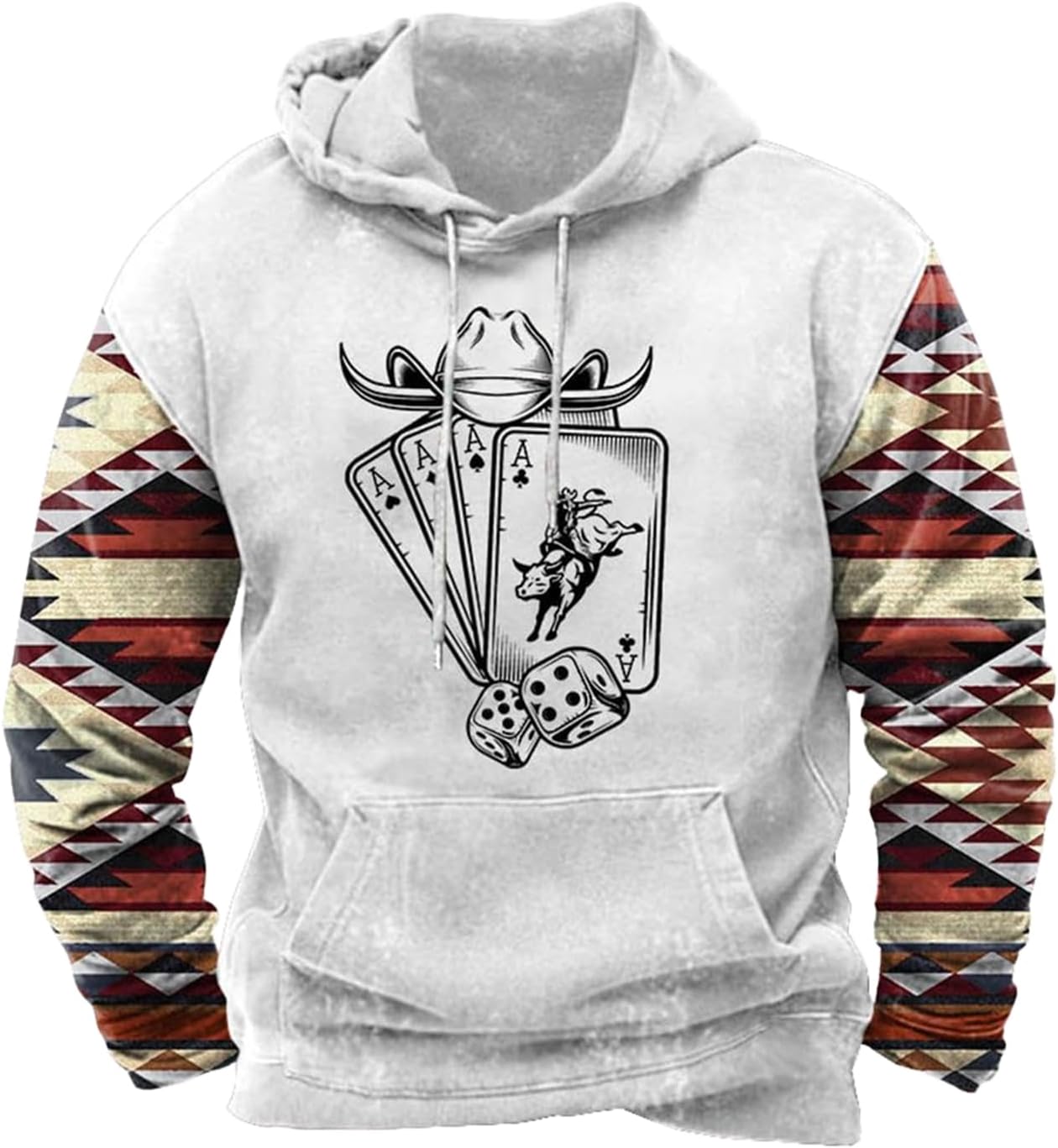 Western Hoodie for Men Aztec Cowboy Printed Drawstring Pullover Hooded Sweatshirt Mens Comfy Fleece Sweatshirt