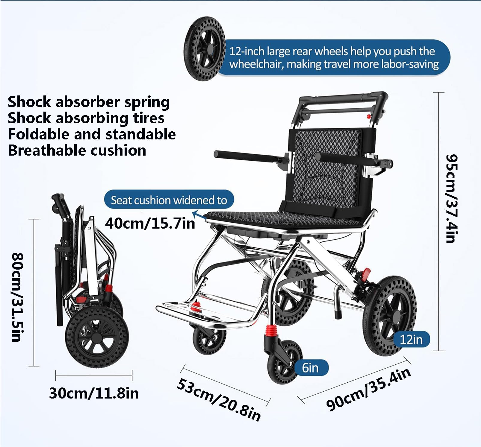 Silla de ruedas plegable súper ligera para adultos, silla de aluminio portátil para embarque, viajes, transporte, silla de ruedas plegable para una fácil movilidad