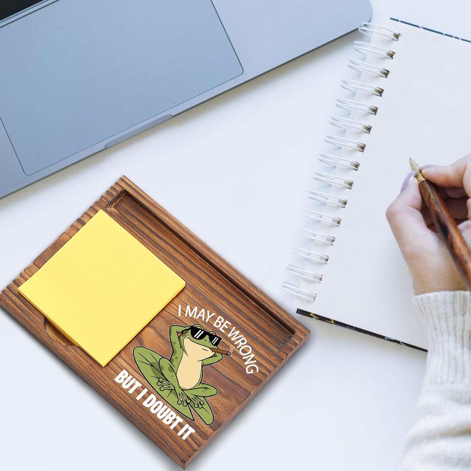 Coworker Appreciation Desk Note Pad Holder with Funny Frog Quote, Thank You Gift for Team Friend Boss, Daily Desk Humor Reminder EDP253 image 5