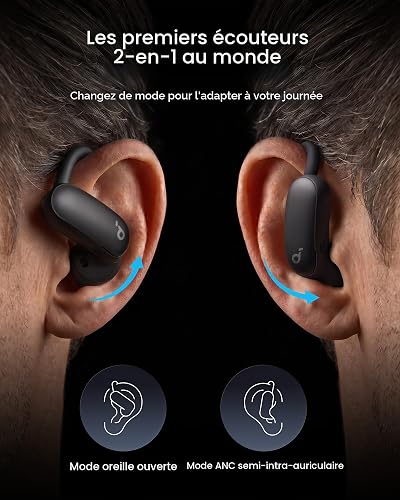 soundcore AeroFit 2 Pro by Anker, 2-in-1 Hybrid Earbuds with Awareness Mode and Focus Mode, Bluetooth 6.1, Hi-Res, LDAC, Spatial Audio, Al Clear Phone Calls, IP55, 34H Total Playtime - 2
