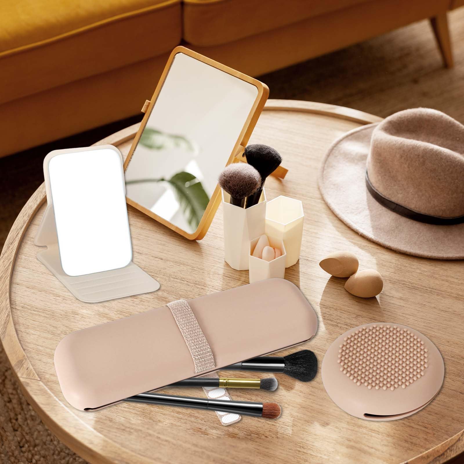 Silicone Travel Makeup Brush Holder, Beauty Blender Puff Case, Folding Mirror Small, Portable Travel Accessories - Image 3