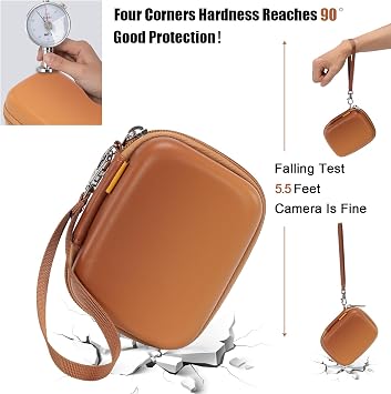 Cwatcun Carrying & Protective Case for Digital Camera, Small Camera Pouch for AbergBest 2.7 LCD Kodak Pixpro/Canon PowerShot ELPH 180/190 / DSCW830 Travel Cameras, Water-resistant Case -BROWN