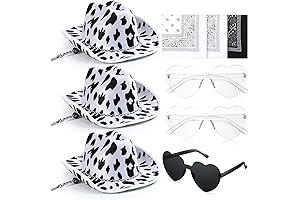 SATINIOR 9 Pcs Pink Cow Print Cowboy Hat Heart Shape Glasses Paisley...