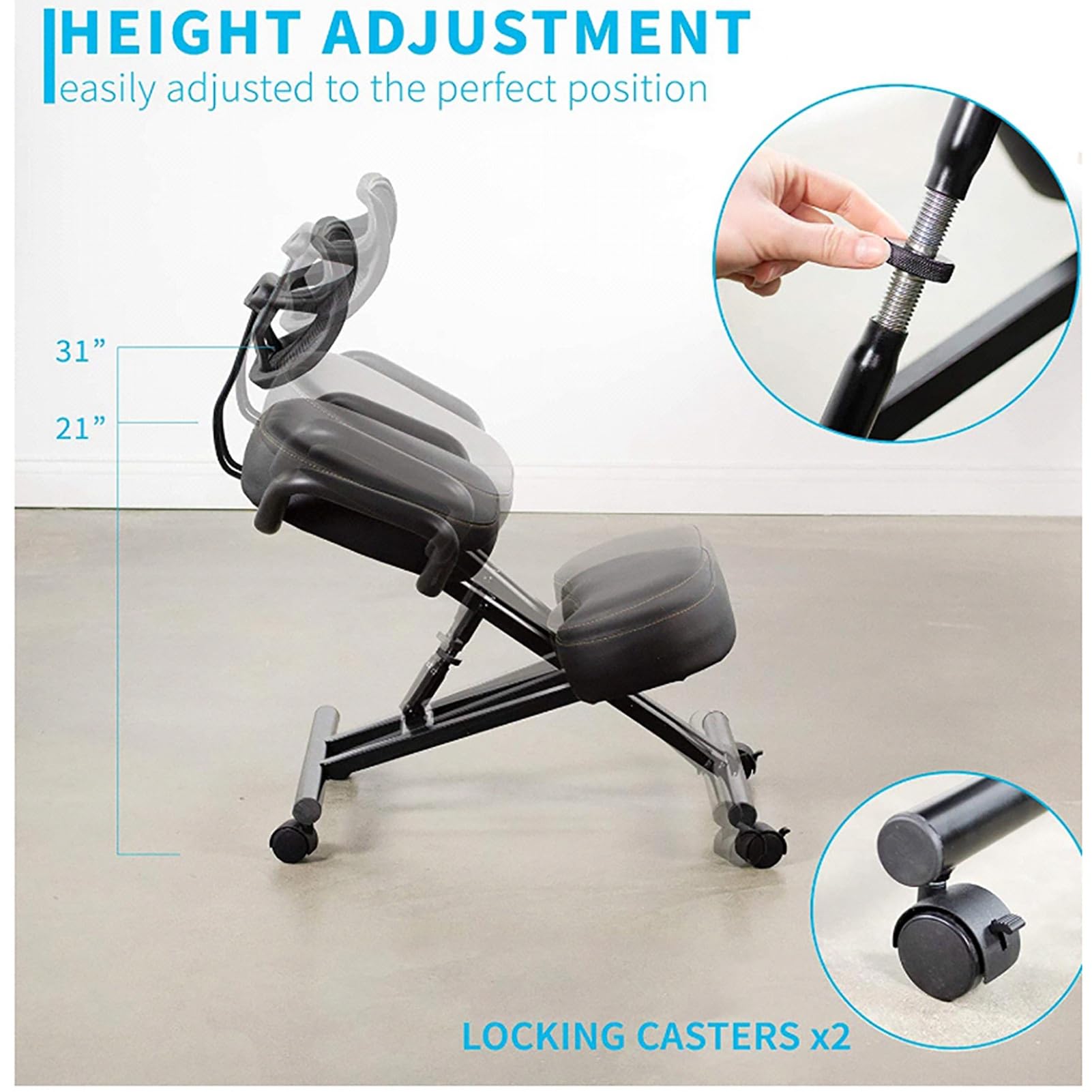 Krzesło Klęczące, Ergonomiczne Krzesło Klęczące, Regulowane Krzesło Poprawiające Postawę z Kółkami i Podparciem Pleców, Ergonomiczne Krzesło do Biur Domowych Sala Konferencyjna