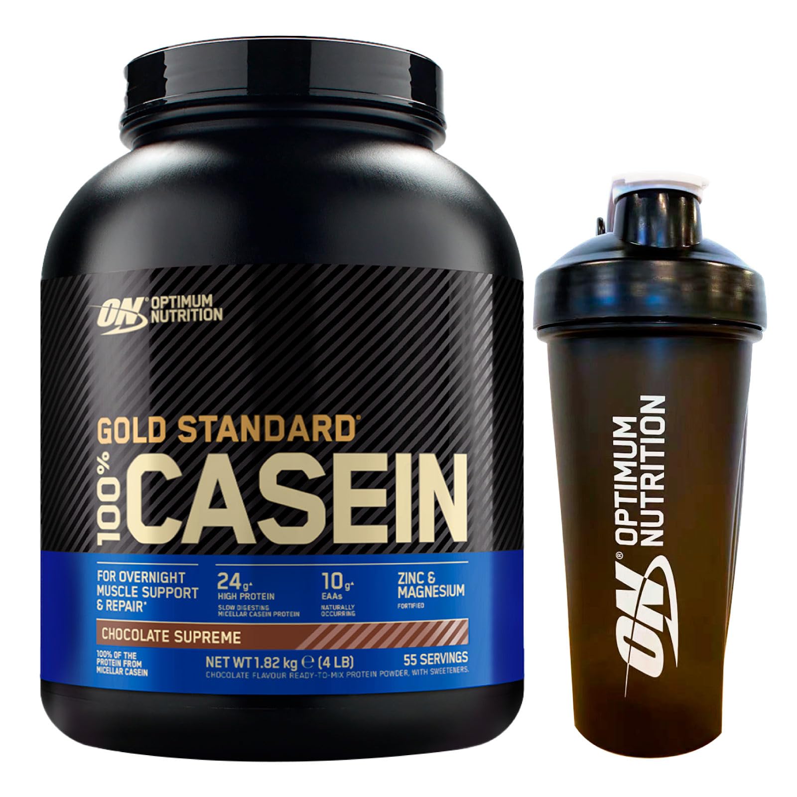 Optimum Nutrition Gold Standard 100% Casein Proteine di Caseina in Polvere a Rilascio Graduale Durante la Notte con Zinco e Magnesio Gusto Cioccolato 55 Porzioni 1,82Kg + Shaker