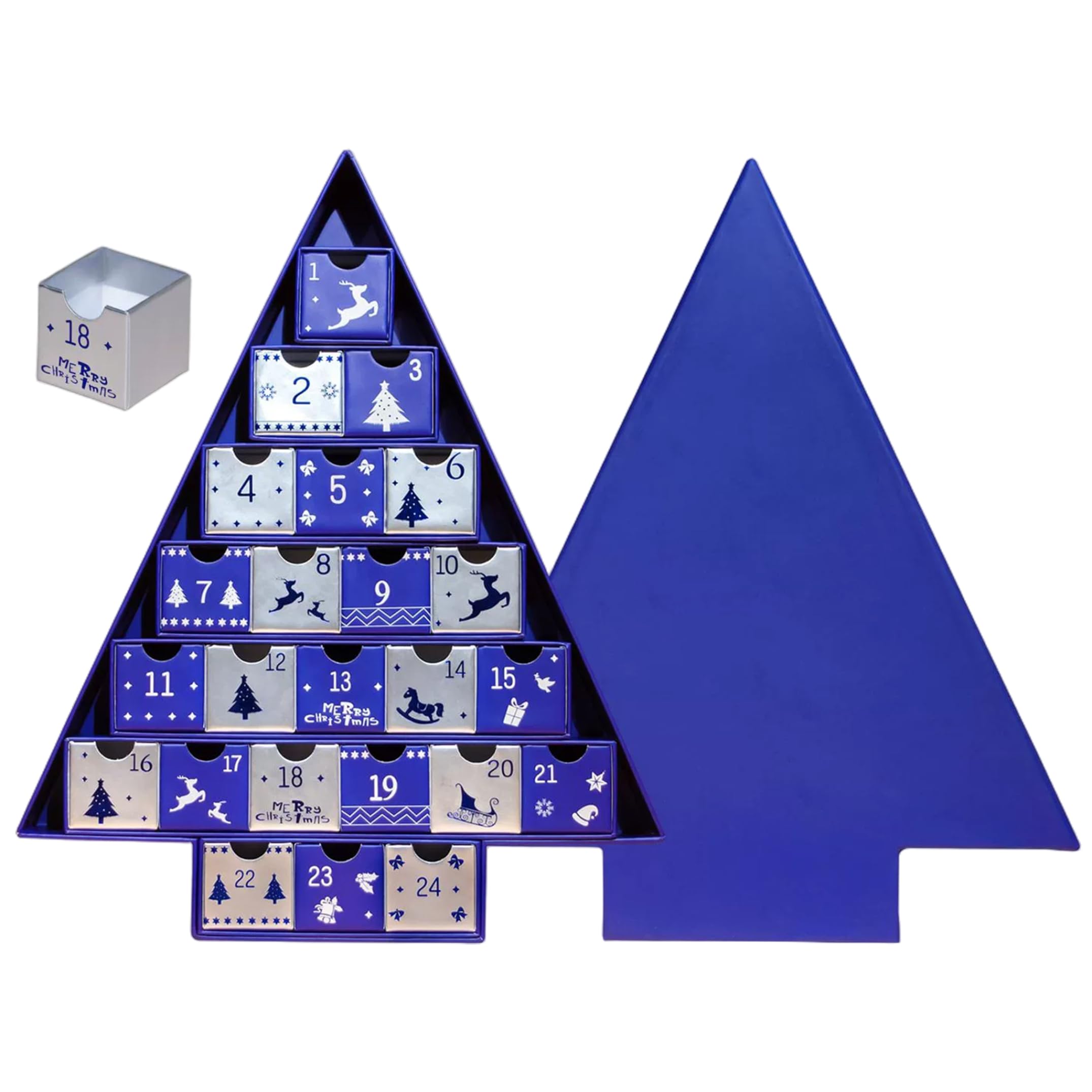 Calendario dell'Avvento vuoto, calendario dell'Avvento fai da te con albero blu a 24 griglie