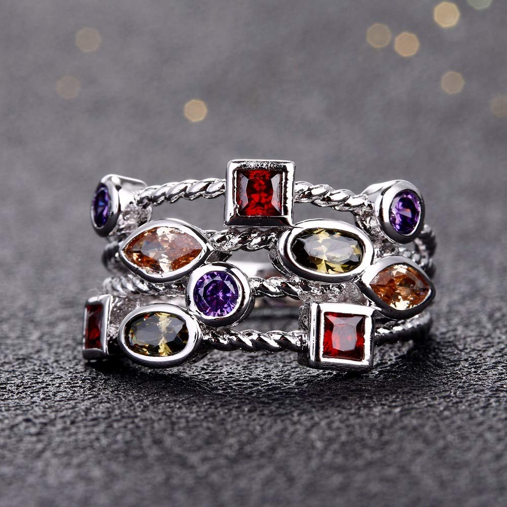DUANYU925 Sterling Silver Ring,Jewelry Rings For Women Multiple Colorful Gemstones Wedding Ring Luxury Jewelry Engagement Gift