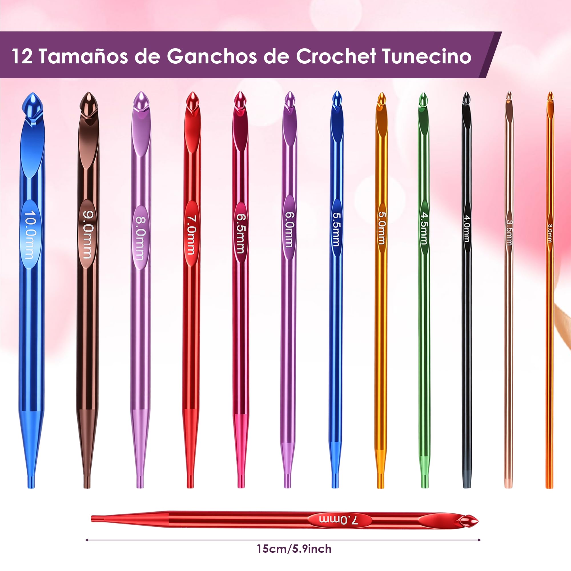 Ganchos de Ganchillo Intercambiables, Paquete de Accesorios para Manualidades de 12 Piezas, Aleación de Aluminio y Metal con Cables 40 60 80 100cm