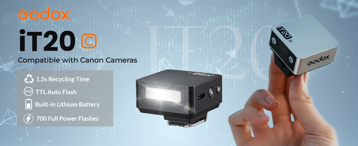 Godox IT20 C Flash TTL Per Canon – Ultracompatto 45g, Ricarica USB-C, Spreader Magnetico E Filtri CTO Inclusi – Per EOS R, RP, R5, R6, M50 E Più
