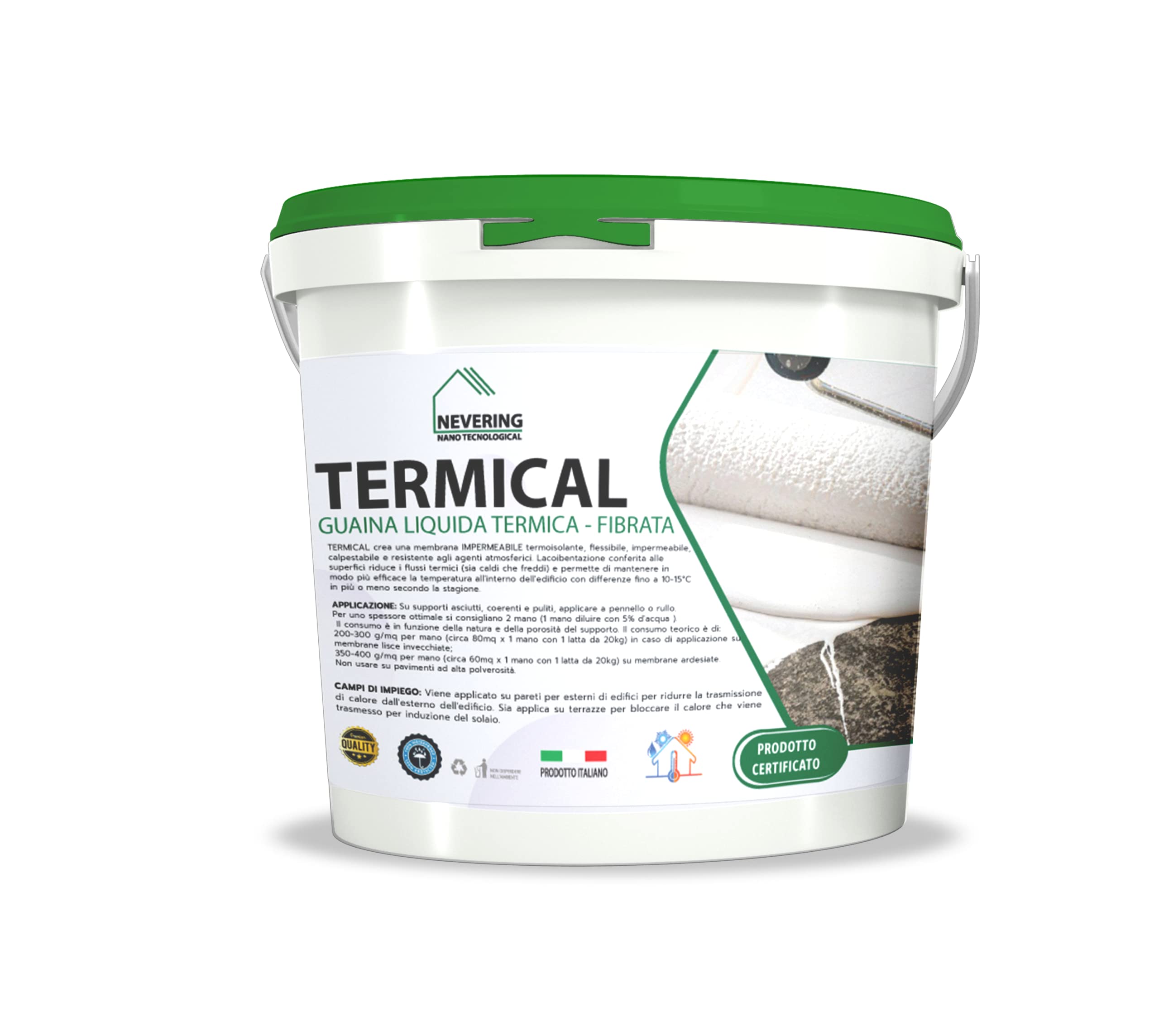 TERMICAL-GUAINA LIQUIDA FIBRORINFORZATA TERMICA AD ALTA EFFICIENZA -ELASTICA-CERTIFICATA (20KG, BIANCO)