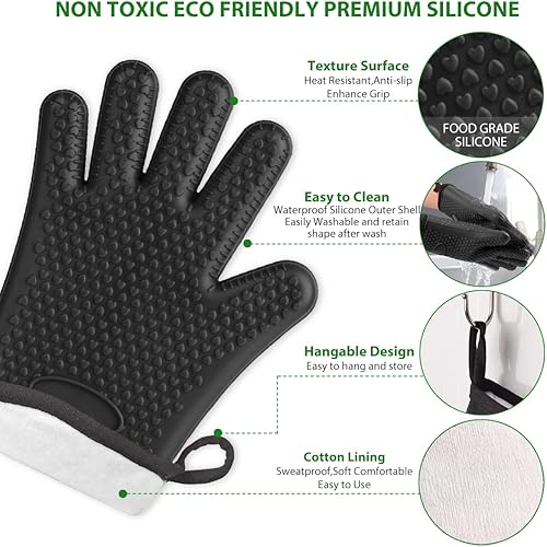 Miniatura 3 de Guantes para barbacoa, guantes de silicona para horno, guantes de parrilla de alta calidad, resistentes al calor, para manejar comida caliente