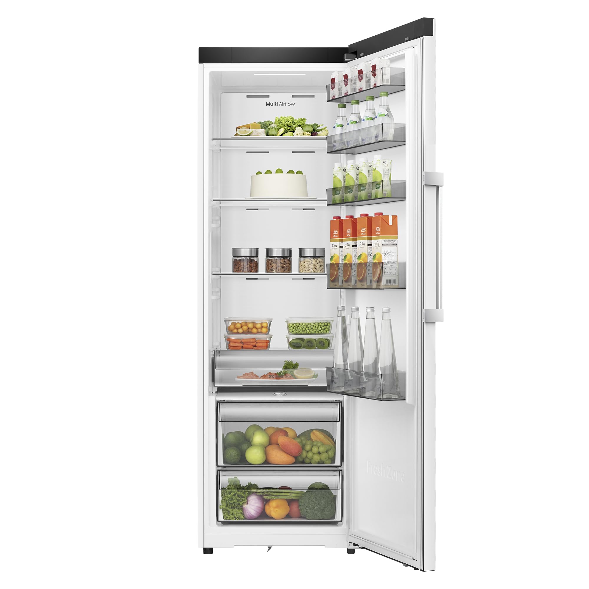 Hisense RL3K370SEWE1 - Frigorífico 1 puerta Total No Frost, Kitchen Fit, 372L, Alto 186cm x Ancho 60cm, Clase E, Ventilación Inferior, Apertura de Puerta 90º - Color Blanco