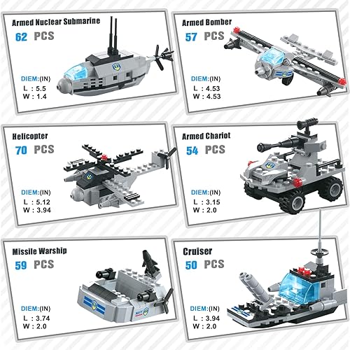 Miniatura 4 de 796 piezas de bloques de construcción de la policía de la ciudad militar helicóptero patrulla barco policía bombardero de auto bricolaje caja de