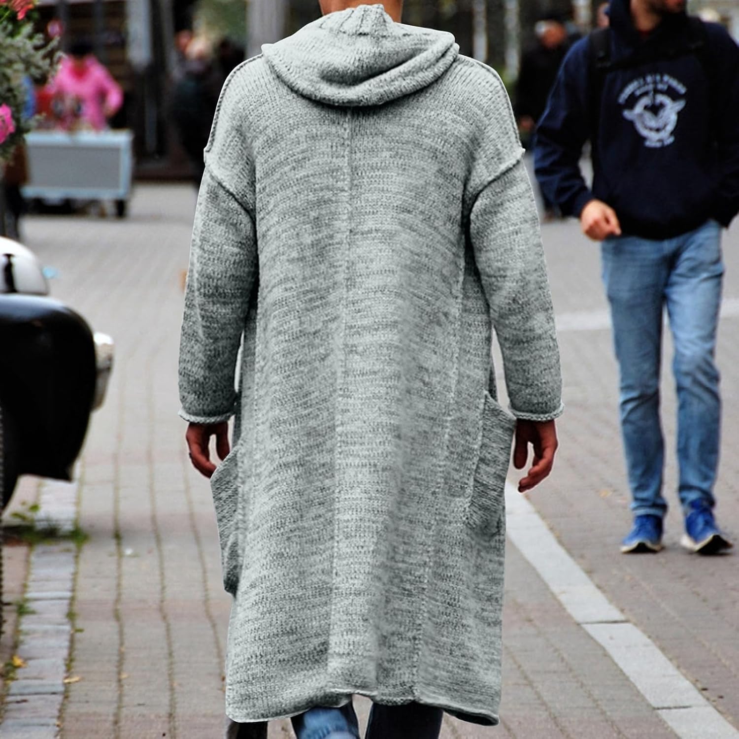 Men's Long Hooded Cardigan Sweaters Knitted Sweater Jacket Coats Winter Warm Windbreaker Overcoat