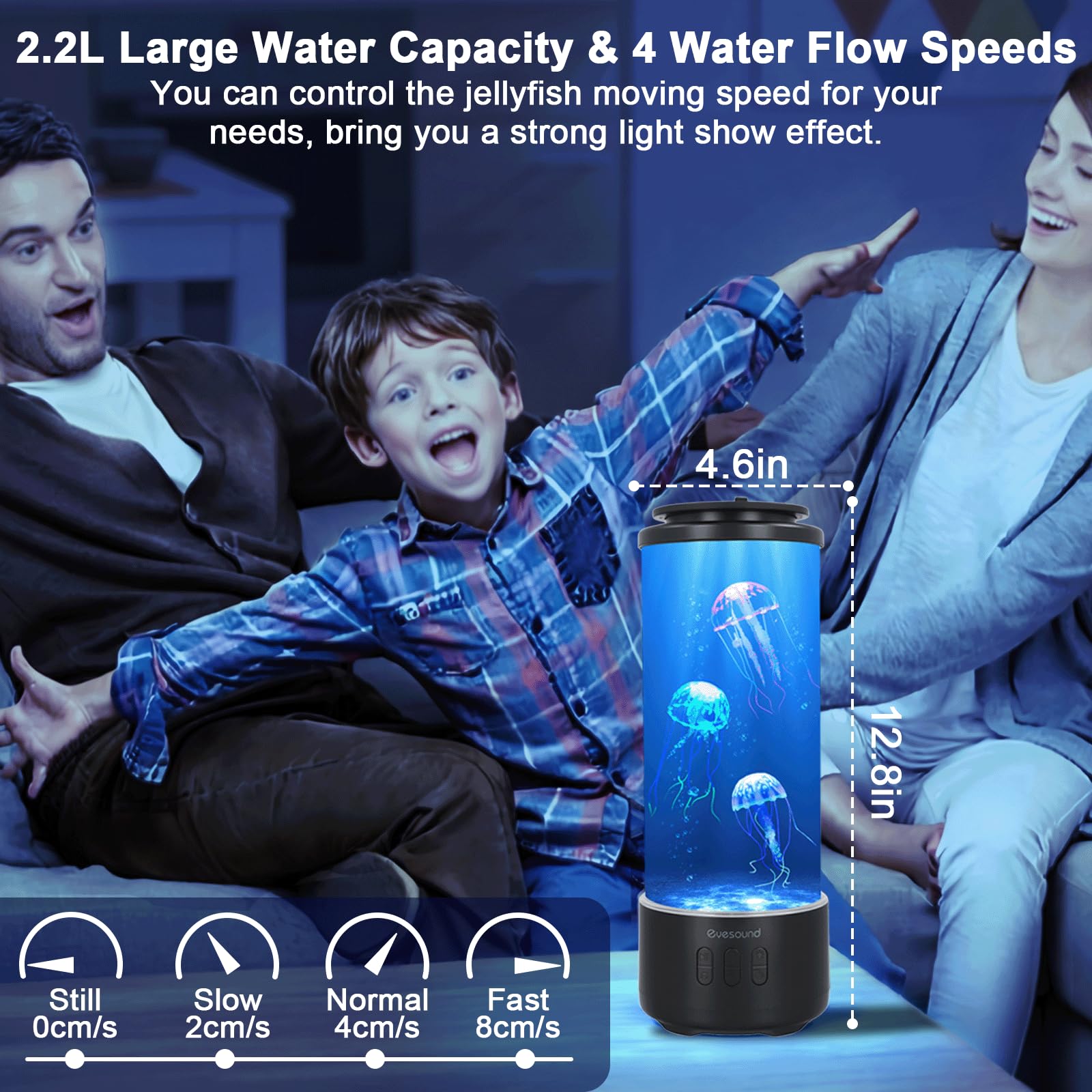 Lampe Meduse Aquarium Lumineuse avec Haut-parleur Bluetooth, 7 Couleurs Changeantes+4 Mode d'éclairage, Lampe de lave avec 3 Bruit blanc, Télécommande, Lampe d'ambianc pour Décoration et Cadeau (Noir)