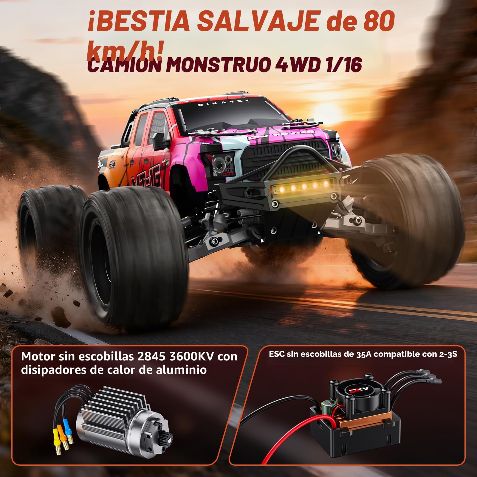 1/16 50 mph Sin Escobillas 4wd RC Truck, Autos De Control Remoto Actualizables Todo Terreno con BateríA 3s, Impermeable RáPido Todoterreno RC para Adultos