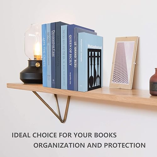 Miniatura 6 de Sujetalibros de metal, sujetalibros decorativos pesados para estantes, sujetalibros decorativos para el hogar para libros pesados, soporte negro