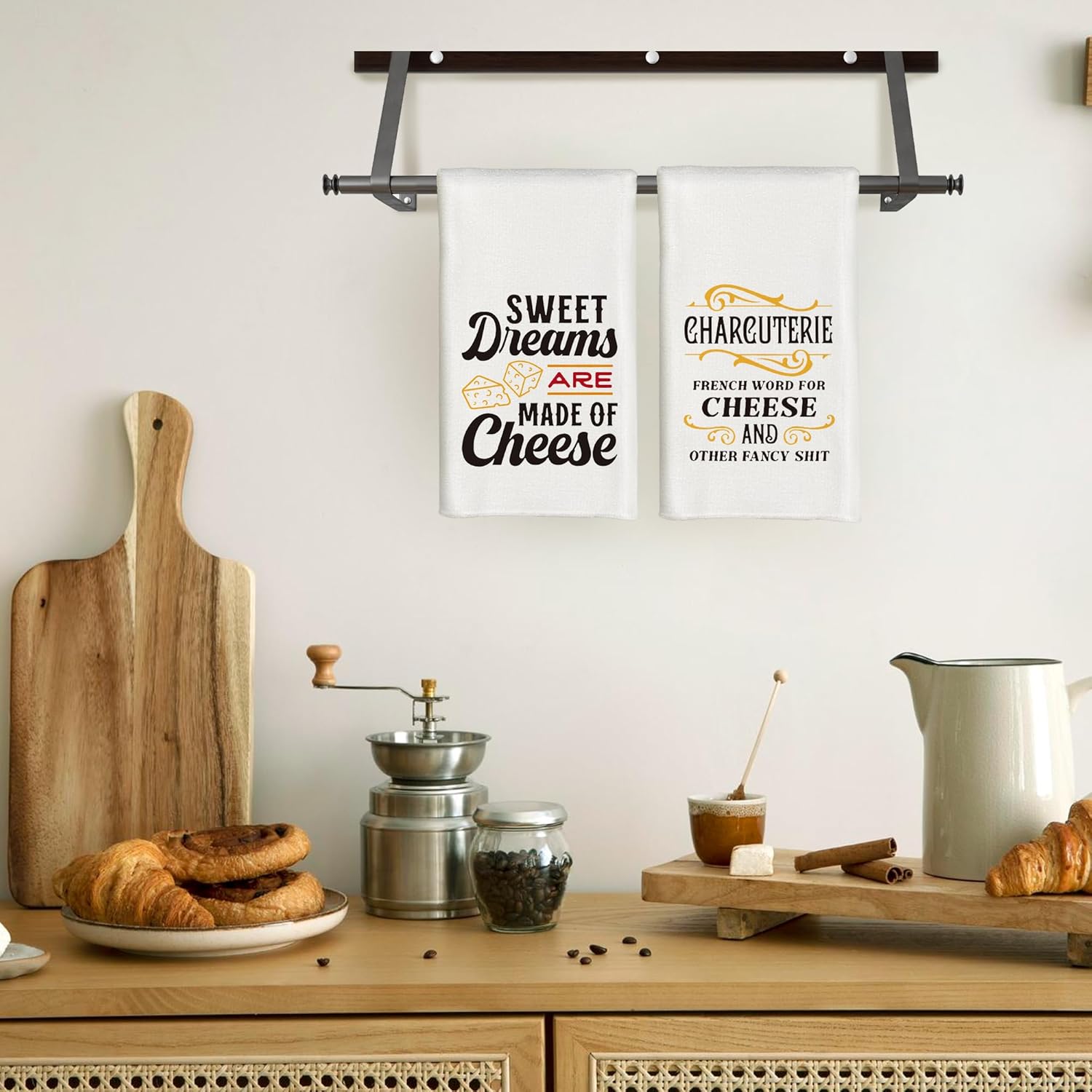 Wine and Cheese Kitchen Towels Set of 2, Funny Dish Towels with Drying, Cheese Wine Lovers Gifts, Funny Kitchen Decor, Bar Towels for Home Bar Kitchen, 16x24 Inch - Image 3