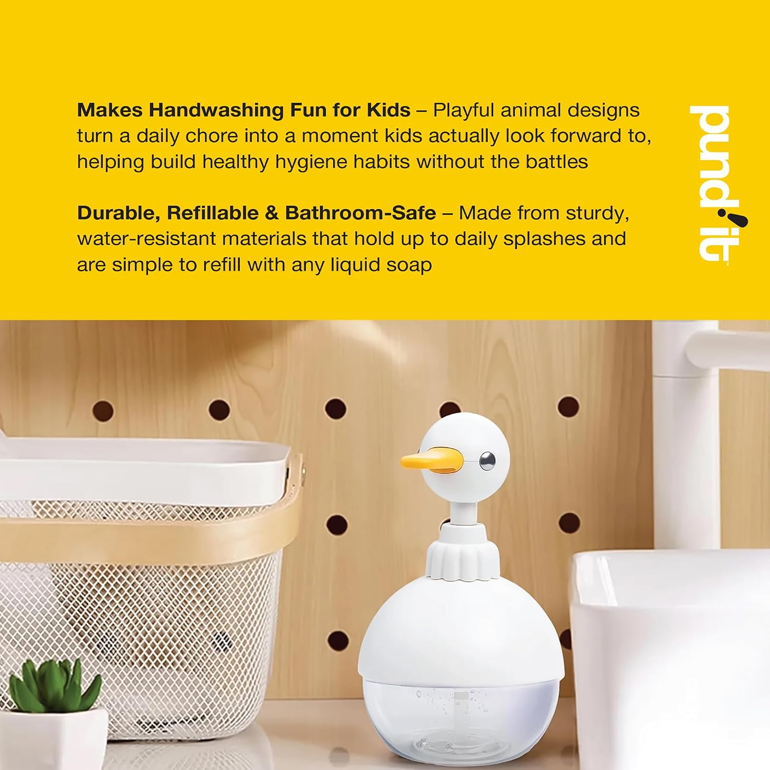 Pund'it Soap Dispenser, Duck 11 Ounce Cute Bathroom Hand Soap Dispenser