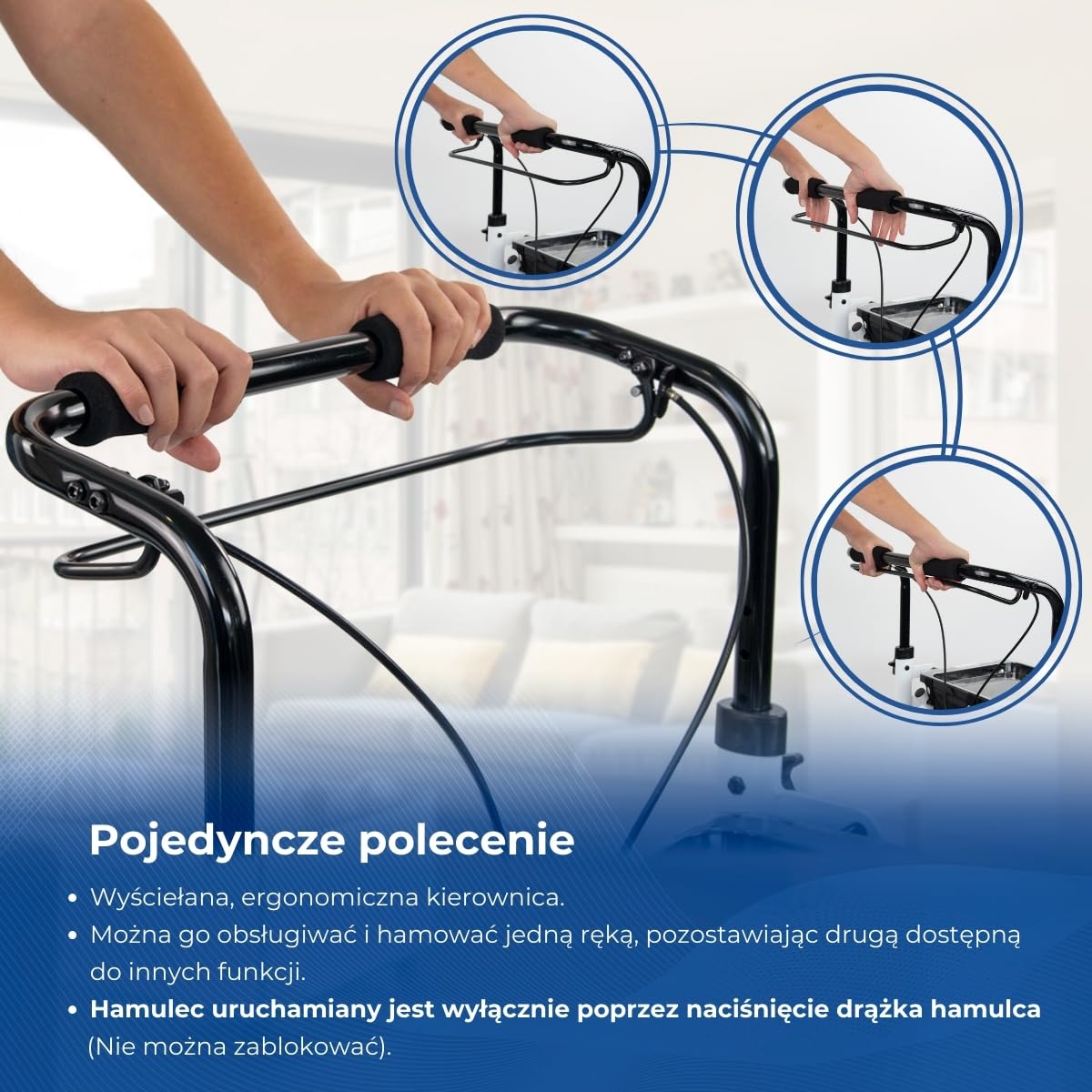 Olimpo Mobiclinic Aluminiowy składany chodzik z torbą i tacą 4 kółka biały