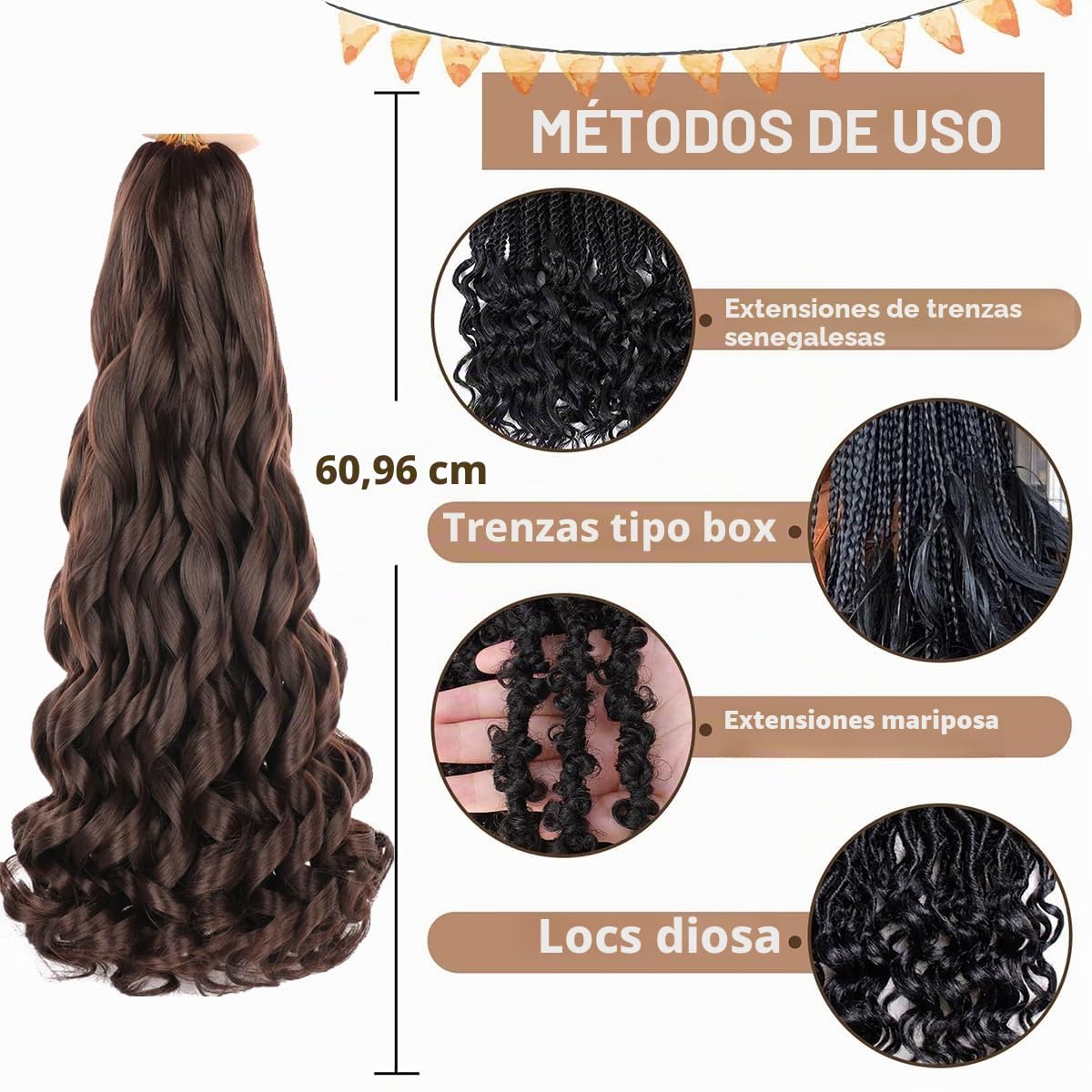 8 Packs French Curl Braiding Hair 24 Inch Loose Wave Spiral curly braiding hair extensions 75g/Pack Soft French Curls Synthetic Hair Extensions for Braiding（4#）