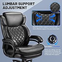 Vista 3 de 600lbs Big and Tall Office Chair, Executive Chair with Adjustable Headrest, High Back Extra Wide Seat, Heavy Duty PU Leather for Home Office