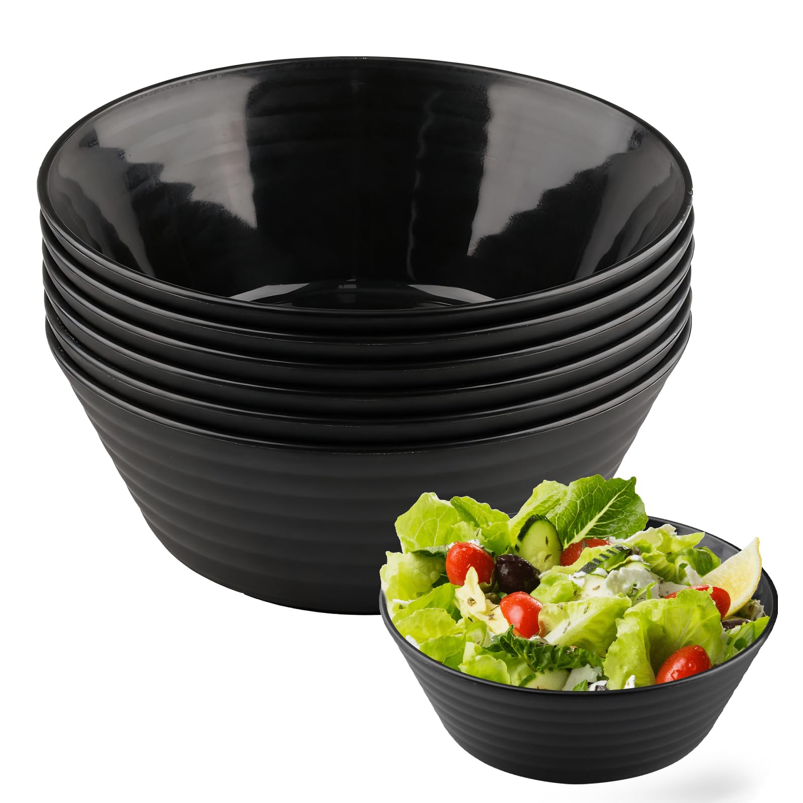 Set di 6 Ciotole 17.5cm Ciotola di Plastica Nera Riutilizzabile Ciotole Colazione Grande per Contenere Cereali, Insalate, Pasta e Picnic, Adatto al Microonde e alla lavastoviglie 800 ml