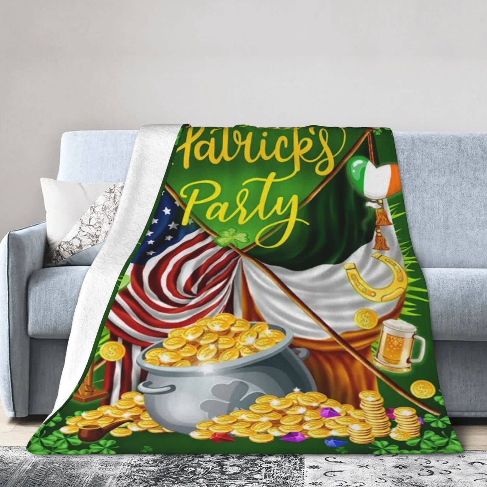 Lsjuee Flannel Fleece Blanket 50"X40" St. Patrick‘s Day Irish American Sofa Throw Blanket Quality Ultra-Soft Travel Spring Blankets for Boys Keep Warm