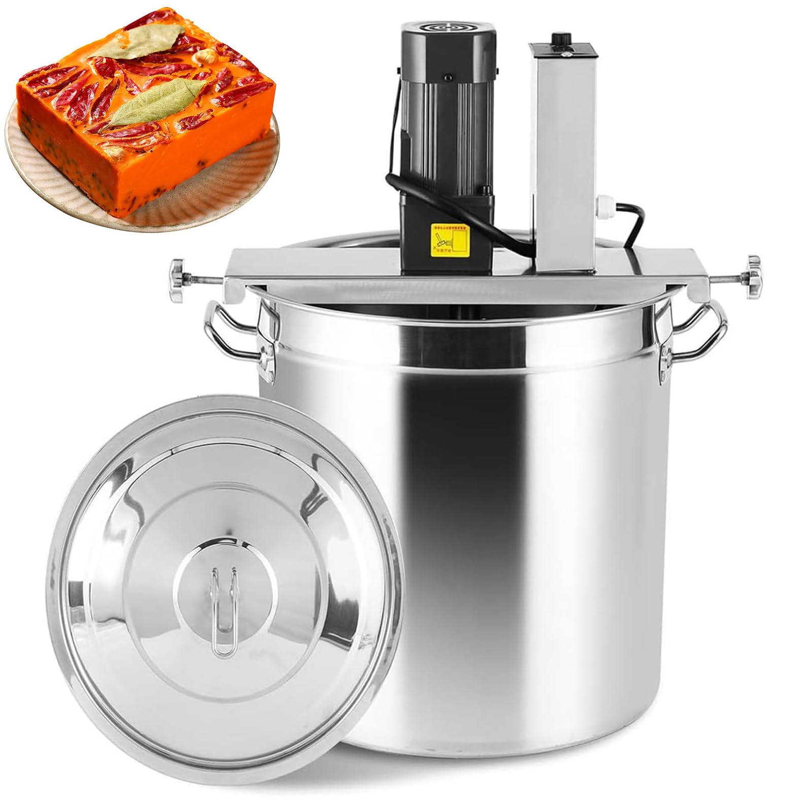 GLJTUO Electric Mixer Machine,Automatic Pot Stirrer Mixer, Stainless Steel Commercial Food Mixer with Adjustable Speed, 4-Blade Mixing Scraper for Soups and Sauces, 20L/50L/90L,90L