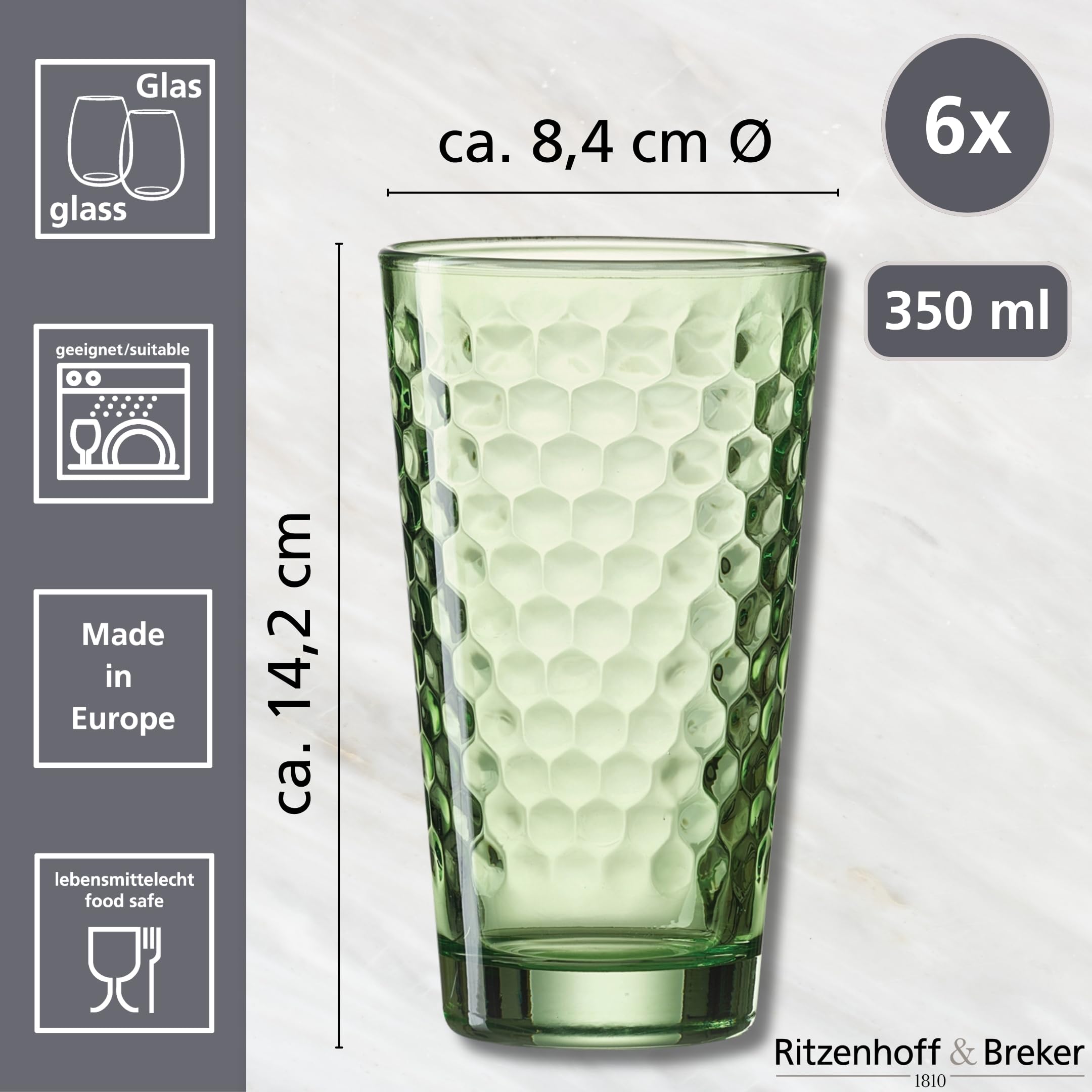 Ritzenhoff & Breker Zestaw szklanek do longdrinków Favo | 6-częściowy | 350 ml