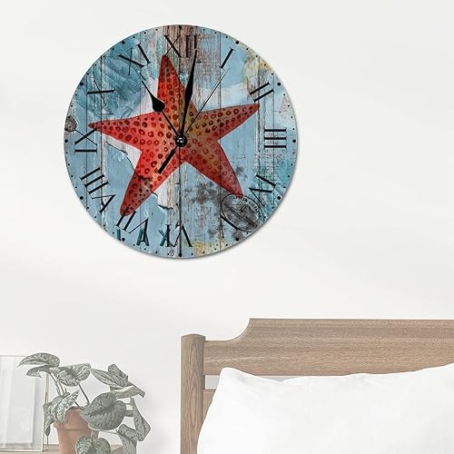 Miniatura 13 de ArogGeld Reloj de pared de PVC de mediados de siglo, concha, números de playa, estilo océano con números romanos de 10 pulgadas, funciona