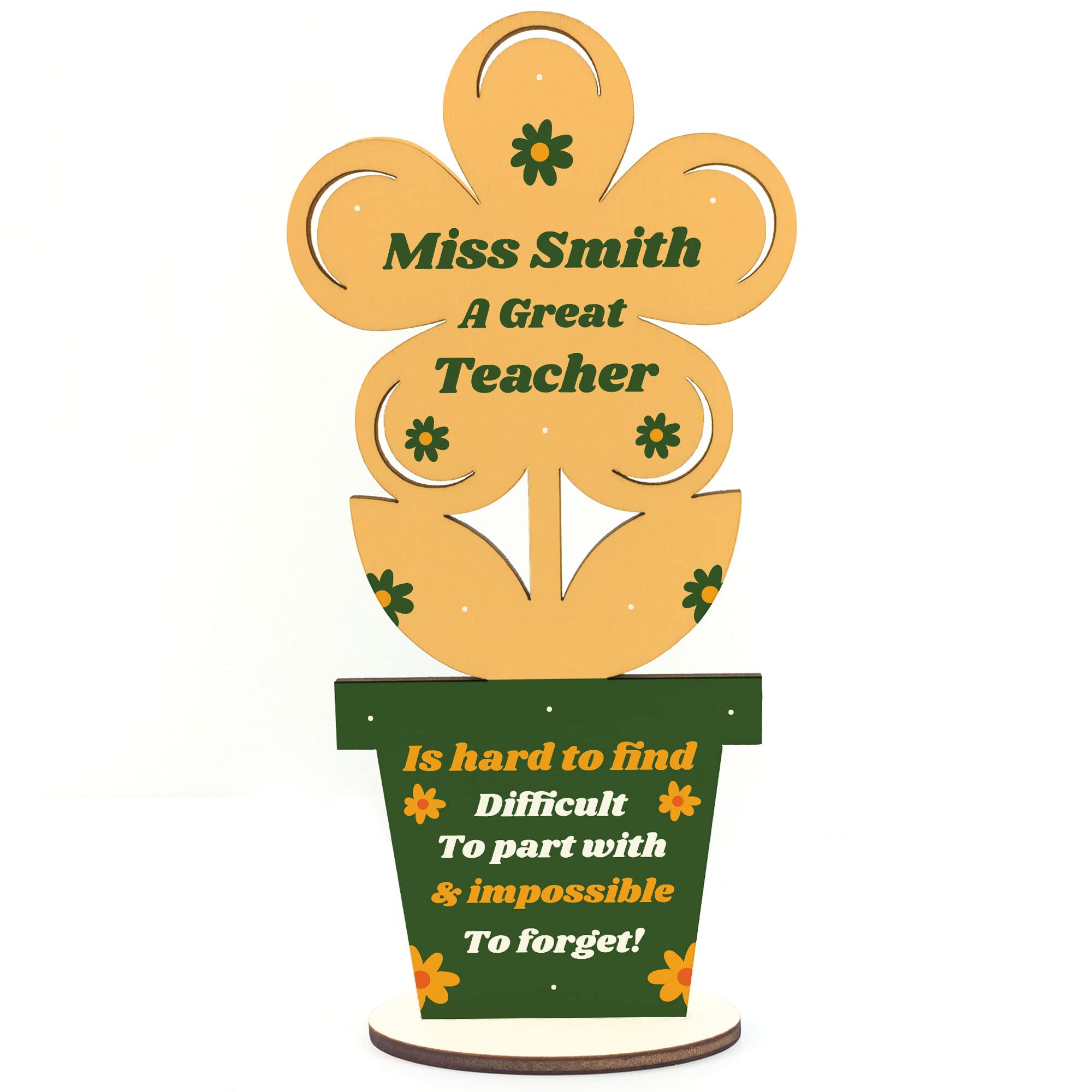 Teacher Plaque Personalised Wood Flower Thank You Teacher Leaving School Gift
