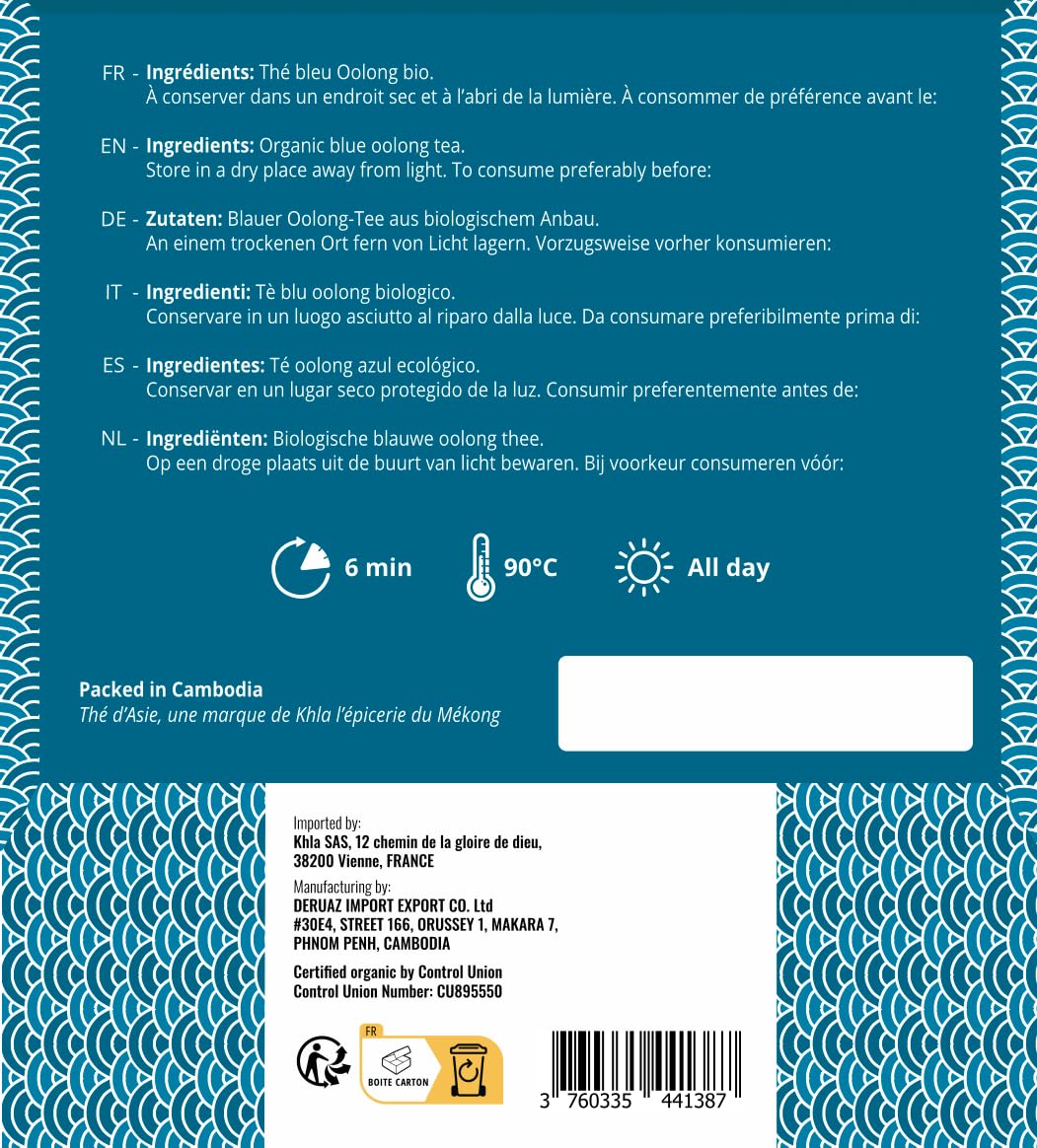 Khla - Thé bleu Oolong Bio - Boîte de 80 sachets de thé pyramidale - Thé biologique