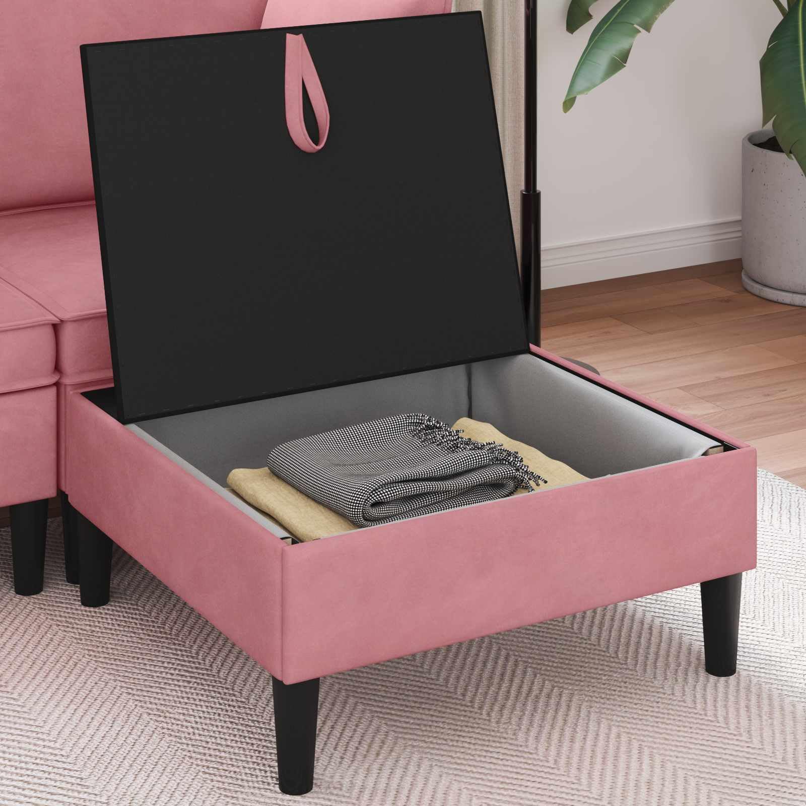 Terciopelo con Almacenamiento Sala Estar Moderno Rosa 70x70x40 cm